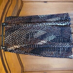 Jones New York Black Brown Tribal Animal Print Midi Skirt Lined Elastic Waist LG